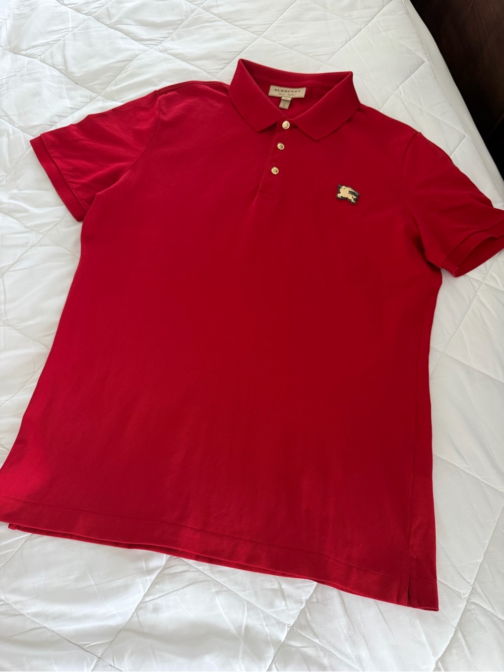 Burberry Red Men's Polo with Signature Crest - Large